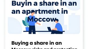 Современная иллюстрация квартиры в Москве, символизирующая риски и защиту при покупке доли недвижимости